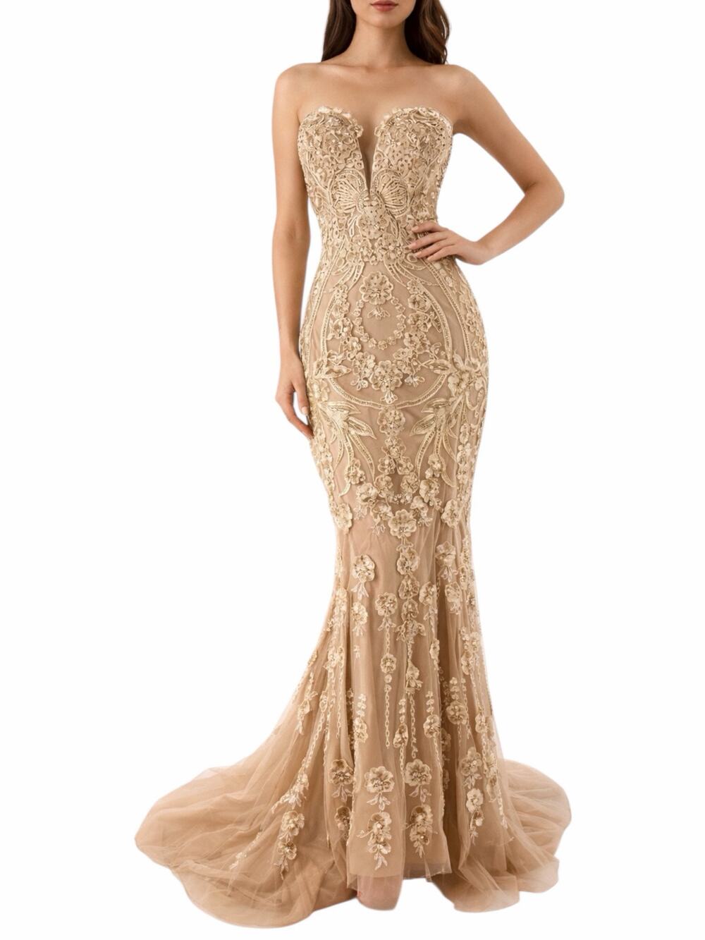 Terani Couture Pageant Gown Evening Dress Champhgne 1822GL7514 Size 14